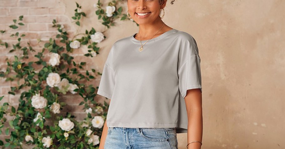 Women’s Satin Cropped T-Shirt Only $7.49 on Amazon (Reg. $15)