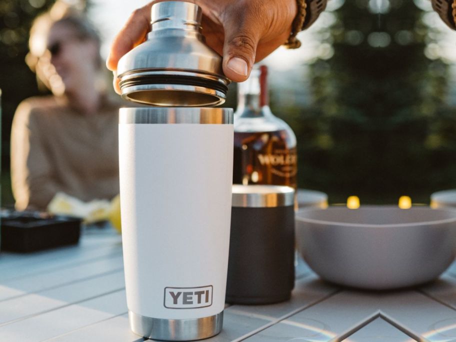 A YETI Cocktail Shaker and Rambler Low Ball Tumbler