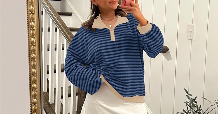 Oversized Striped Long-Sleeved Shirt Just $14 on Amazon