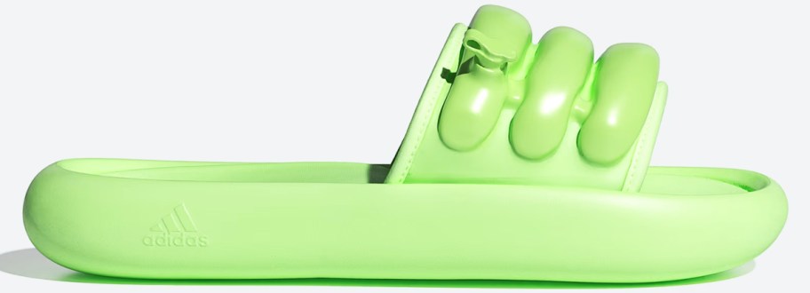 neon green adidas slide with inflatable bubbles