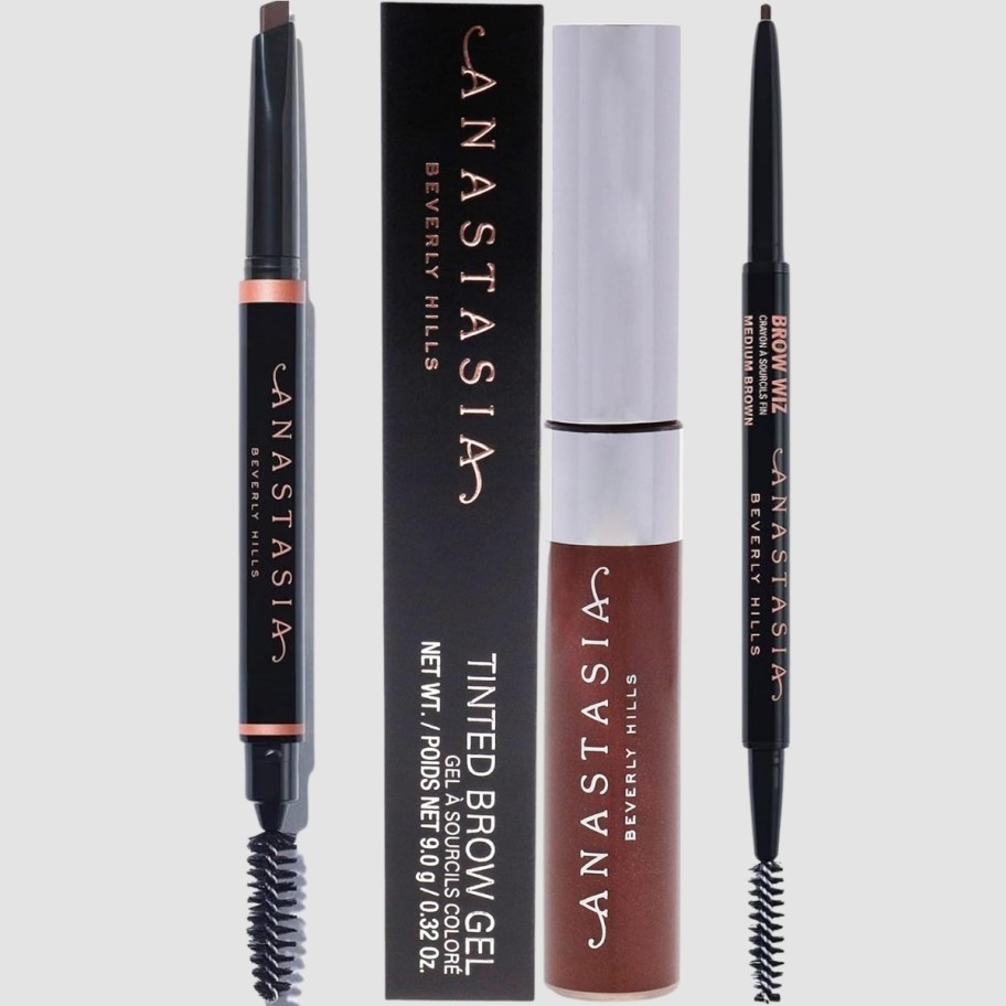 two brow pencils and a tube of brow gel