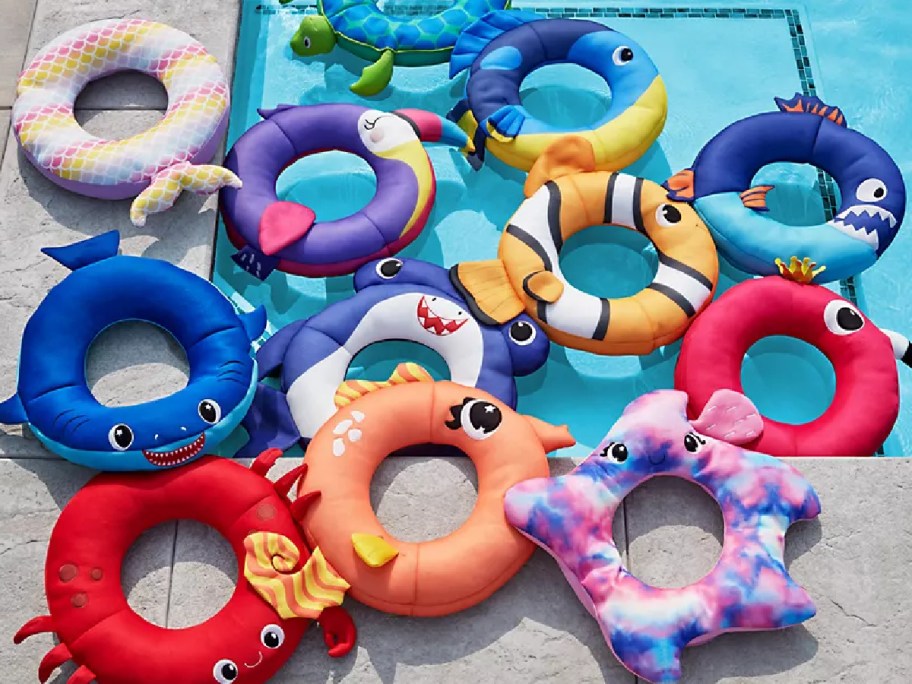 animal ring float displayed by the pool