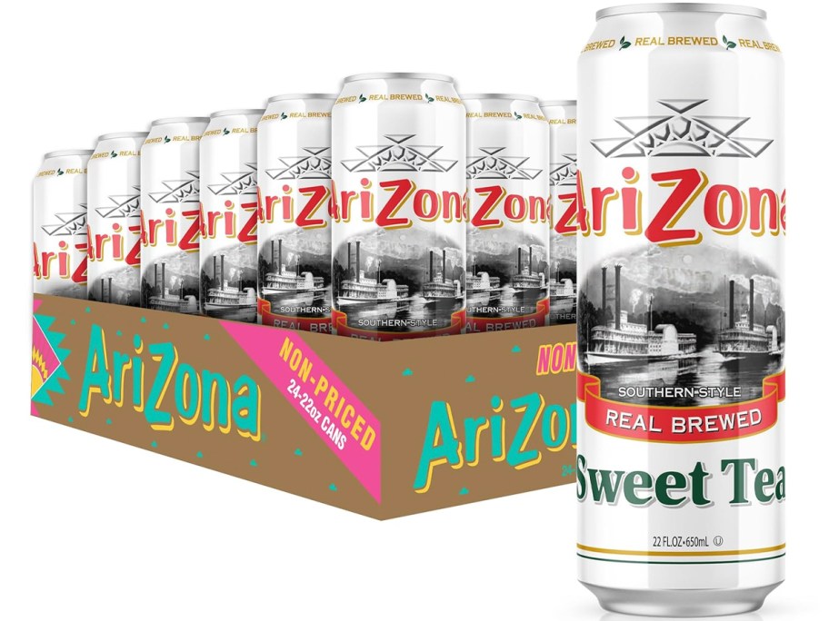 arizona sweet tea can and 24 pack behind it 