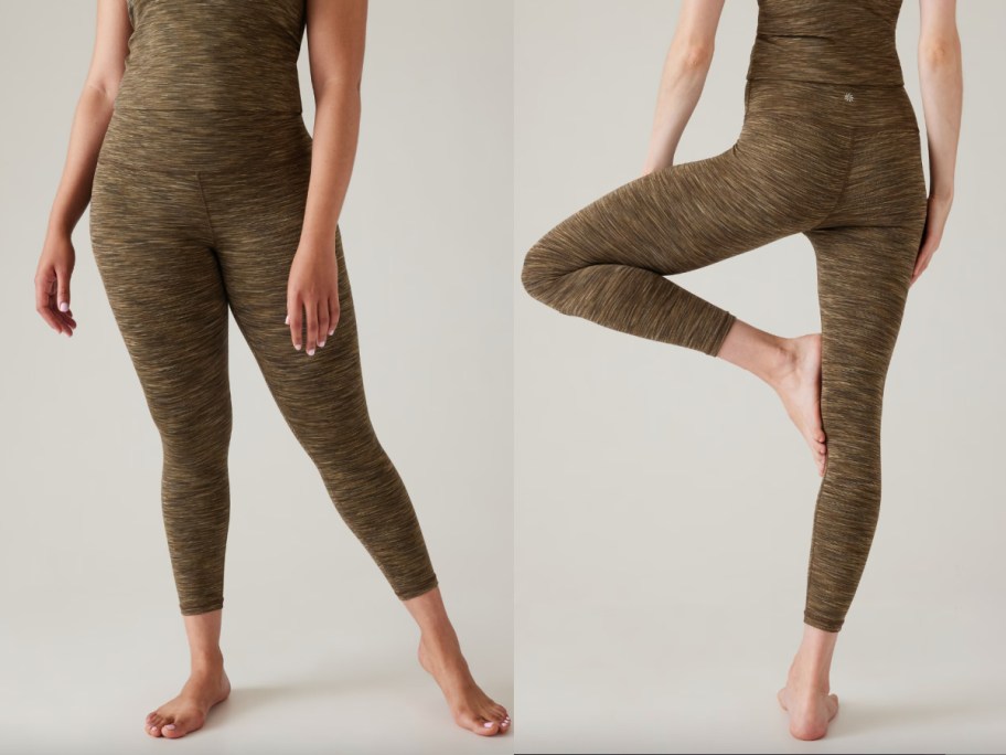 women in brown textured leggings