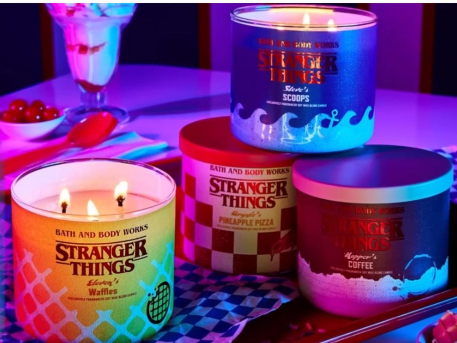 bath and body works stranger things candles on table