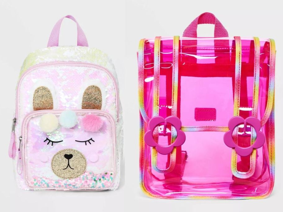 cat and jack llama and clear backpack stock images