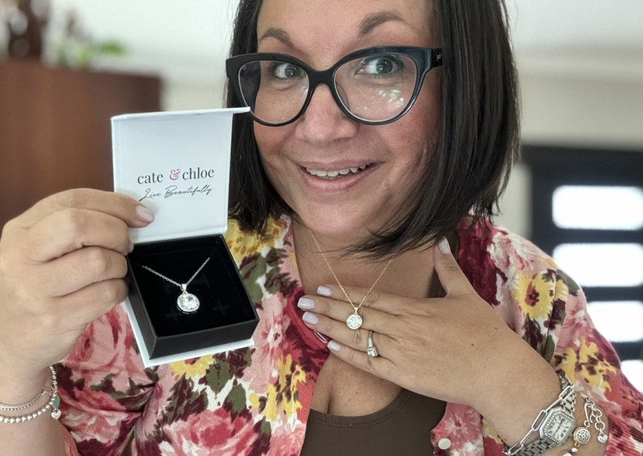 Cate & Chloe Mariah Halo Pendant Necklace w/ Gift Box ONLY $18 Shipped