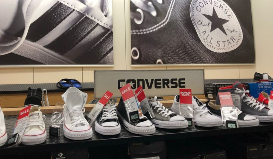 converse sneakers on display in a store