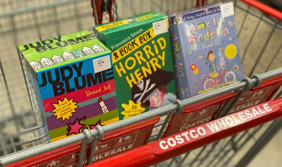 costco shopping cart with books