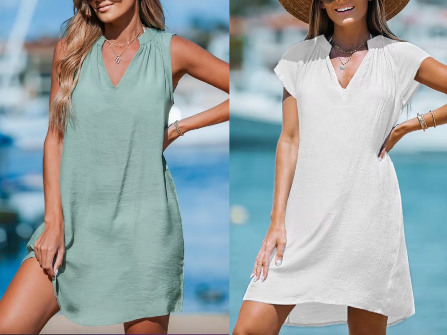 green and white dress cover ups