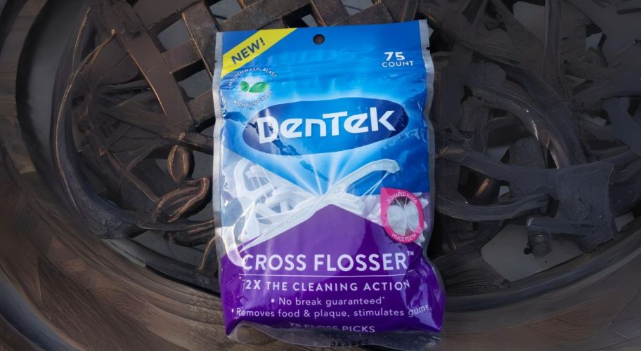 a 75 count pack of dentek cross flossers