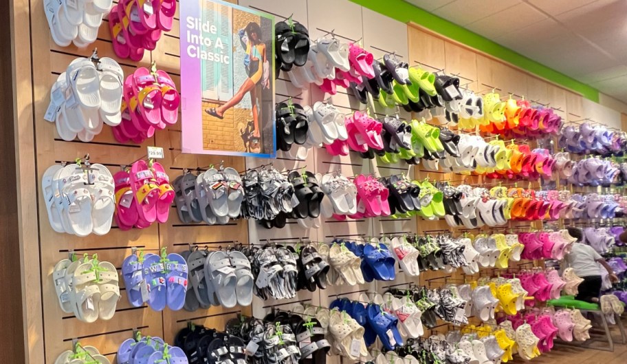 display of croc sandals at the store