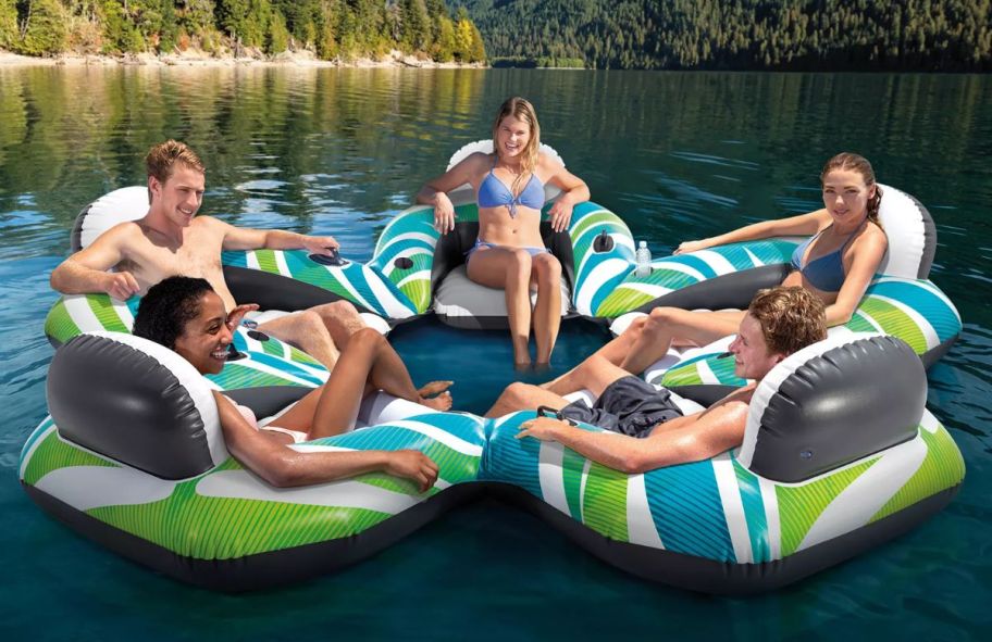 fice people on a five person lake float