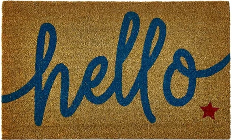 blue hello coir doormat