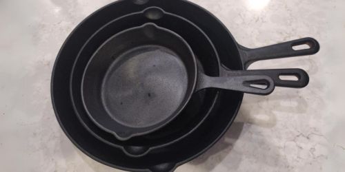 Highly-Rated Pre-Seasoned 3-Piece Cast Iron Skillet Set Only $25.49 (Reg. $45)