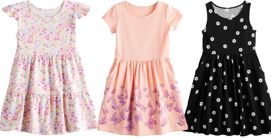 floral, peach and black girls dresses 