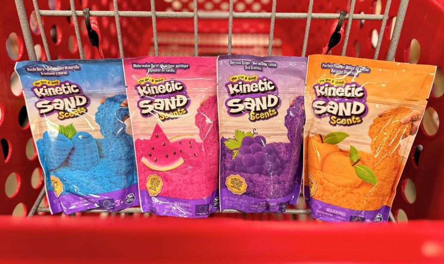 4 bags of kinetic sand in a target shopping cart