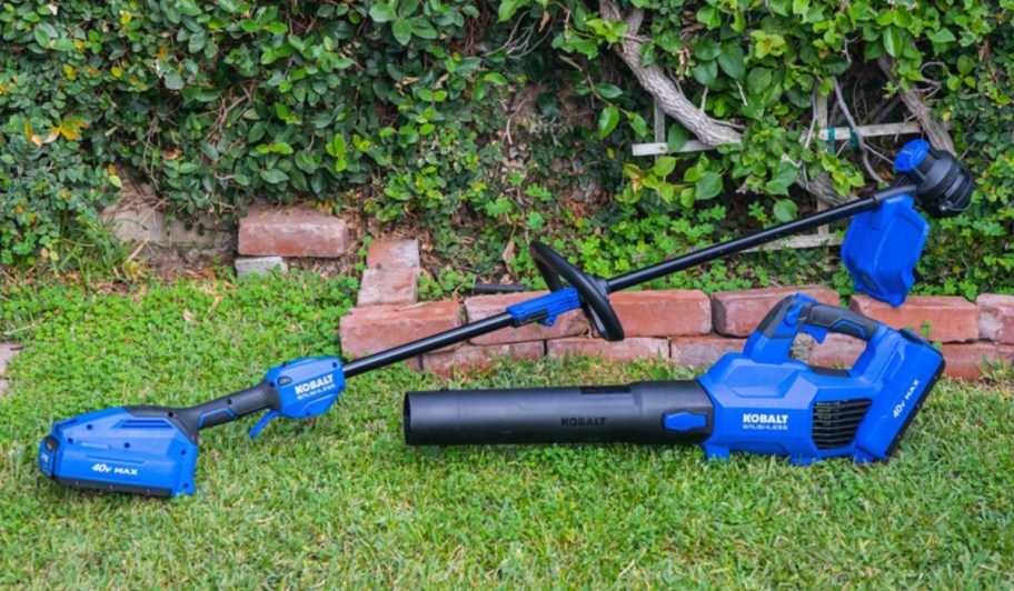 blue trimmer and blower