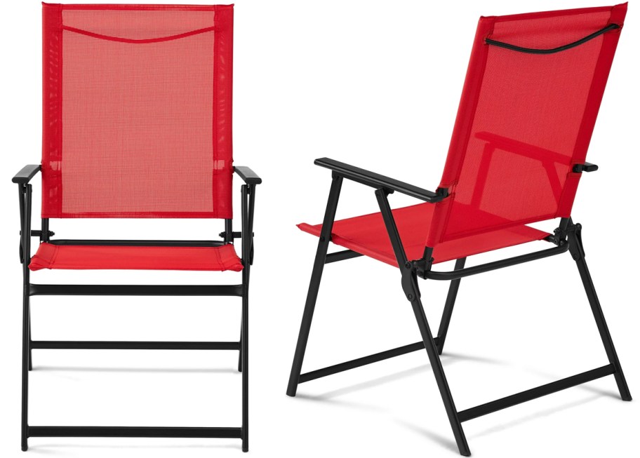 front and back image of mainstays red folding chair 