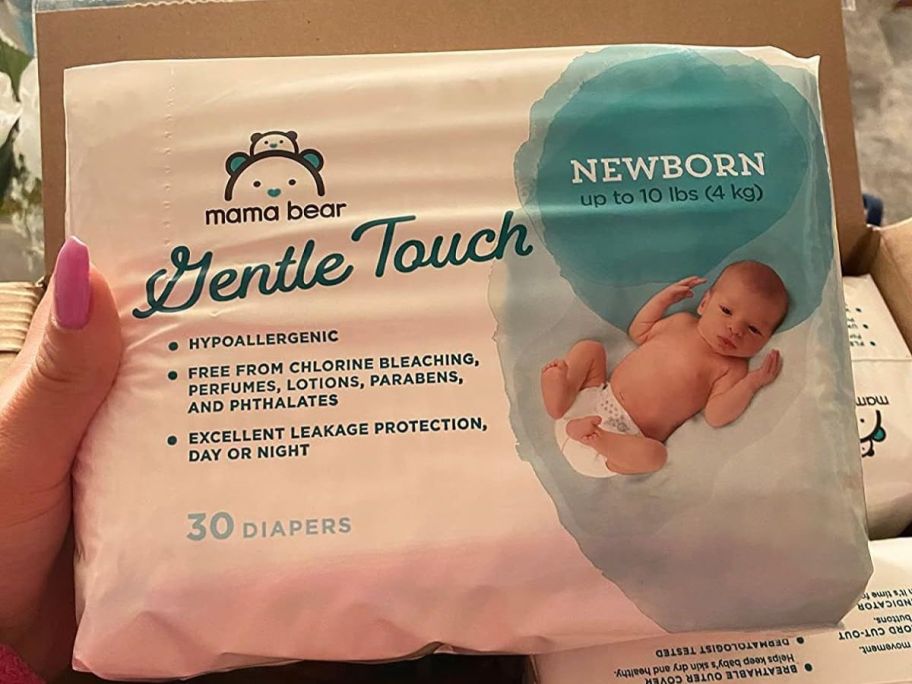 package of mama bear diapers newborn size