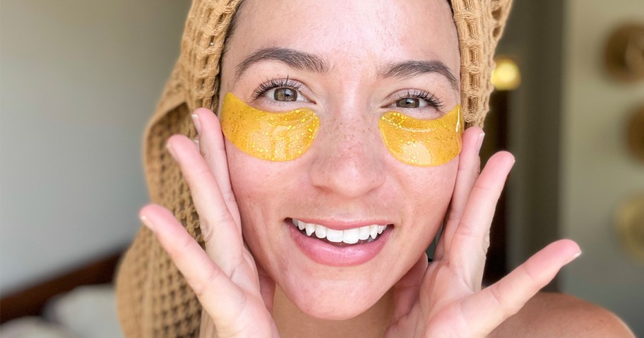 woman wearing gold eye gels