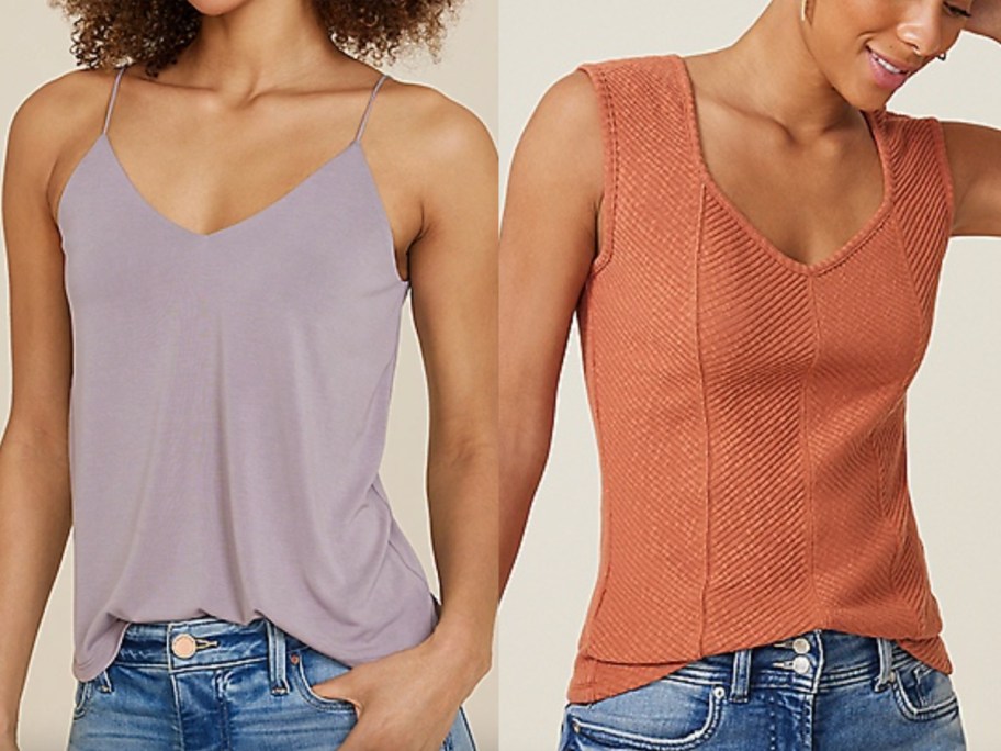 lilac and burnt orange tank tops