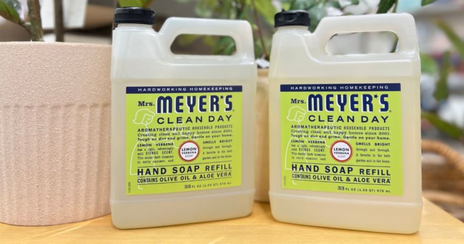 mrs meyer's hand soap refill bottles in store on shelf