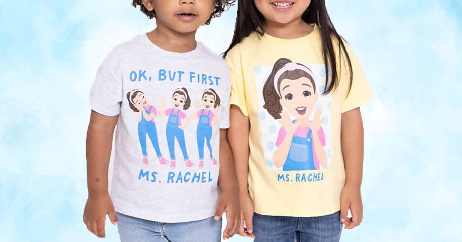 two girls wearing ms rachel tees 