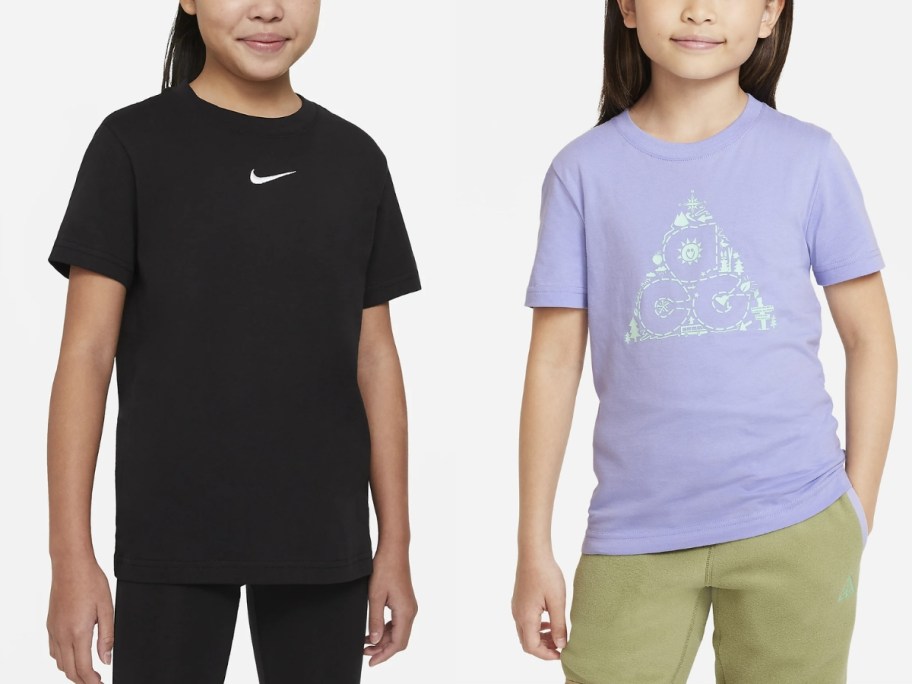 girls wearing different color Nike logo t-shirts