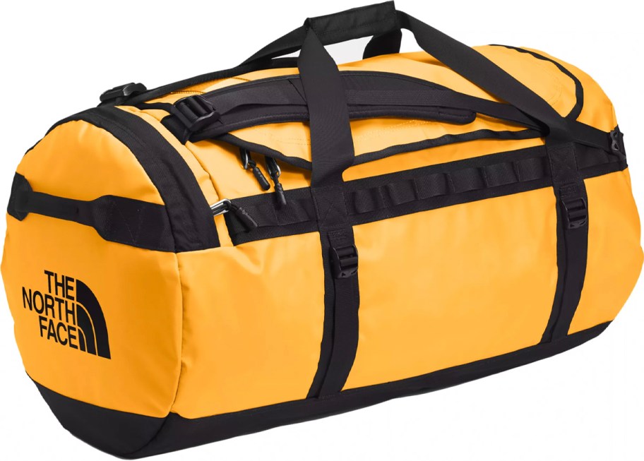 yellow the north face duffel bag