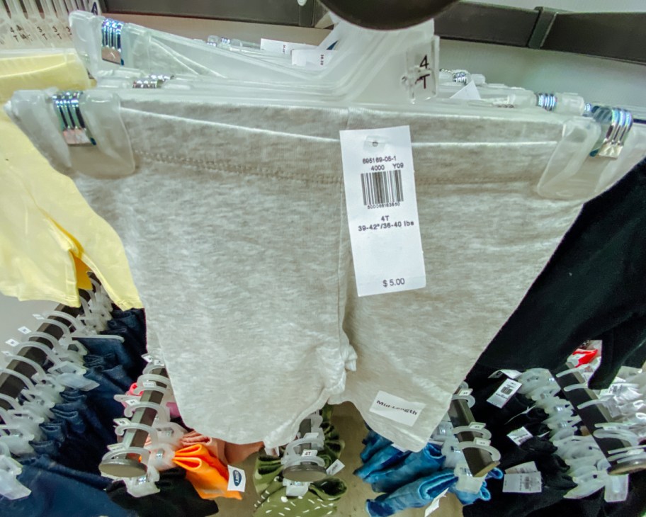 grey bike shorts on hanger