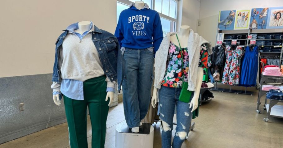 old navy clothing on mannequins in store