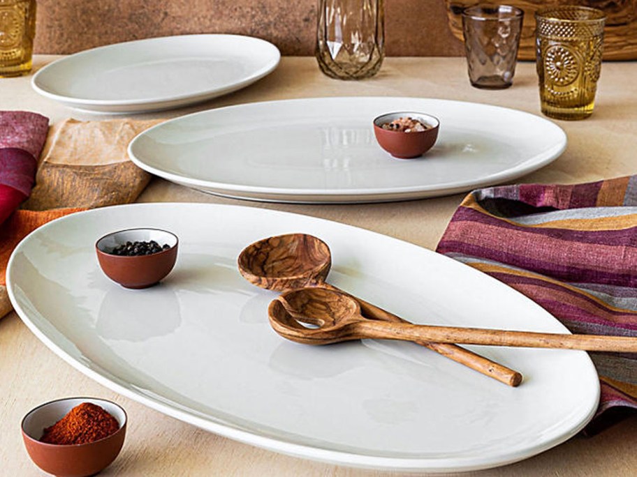 white oval platter set on table
