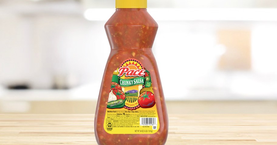 pace chunky salsa 64 oz bottle on countertop