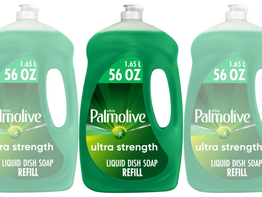 three bottles of Palmolive dish liquid