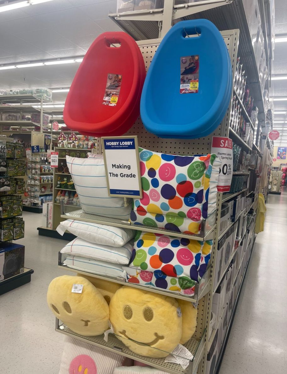 plastic kids chairs and pillow at hobby lobby