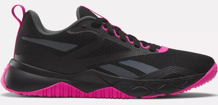 black and pink reebok shoe