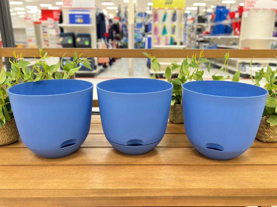 Room Essentials 8" Self-Watering Indoor/Outdoor Planters on shelf in store