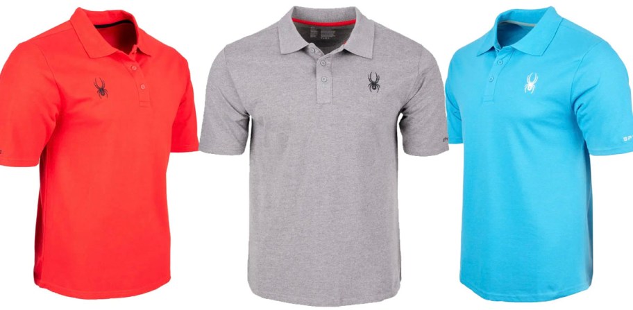 red, gray and blue spyder polo shirts