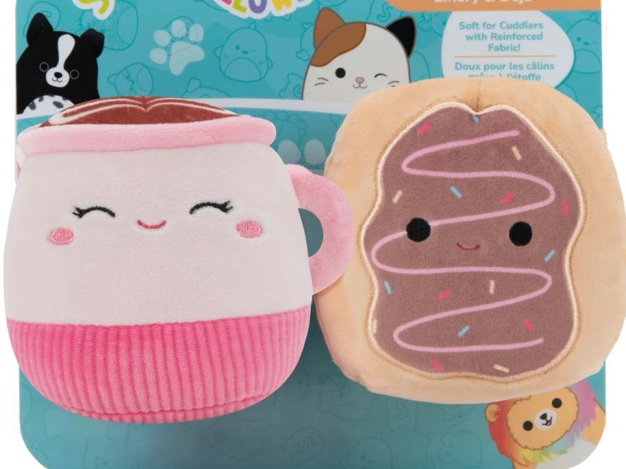 2 Squishmallows pet toys - latte shape and donut shape