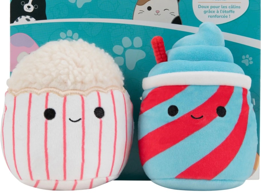 2 Squishmallows pet toys - popcorn bucket shape and slushie shape