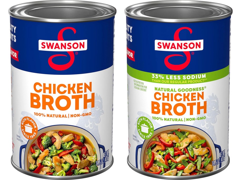 two swanson chicken broth cans 