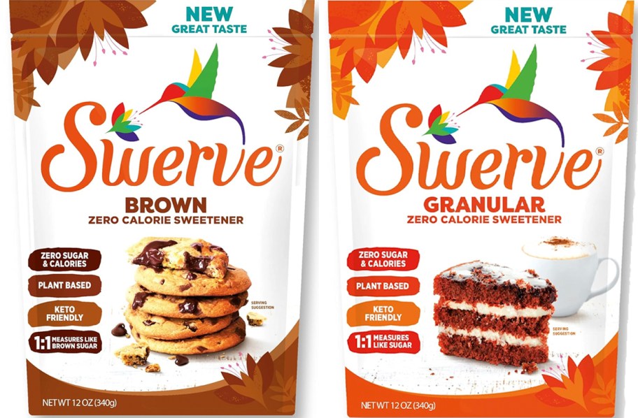 swerve brown and granular sweetener bags
