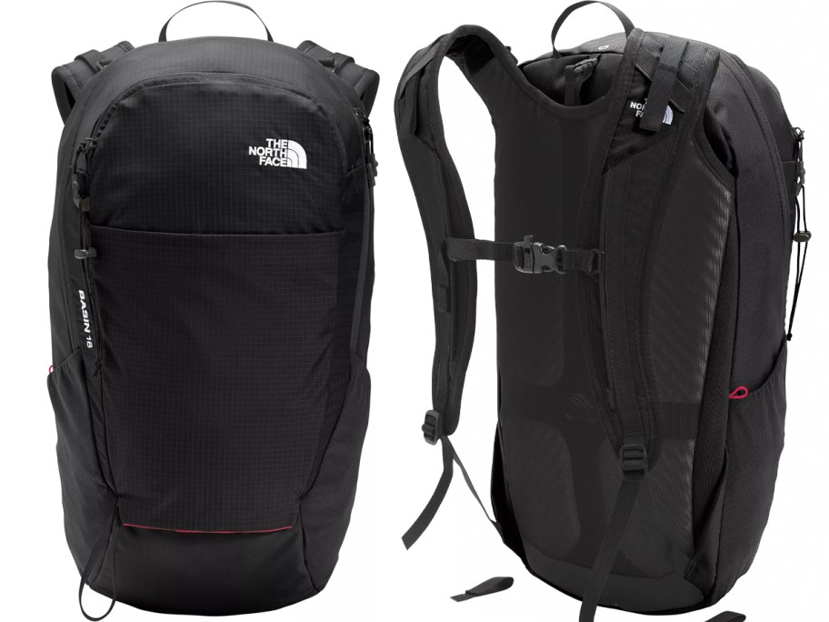 black front and back image of the north face daypack