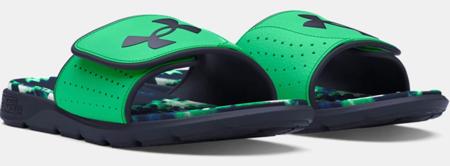 green and navy under armour slides 