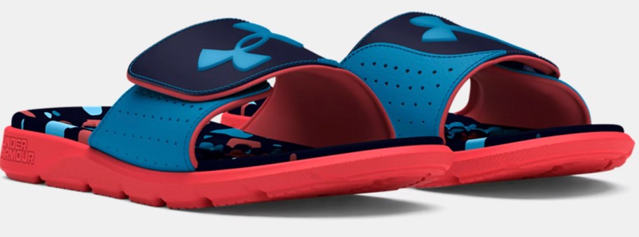blue and red under armour slides 
