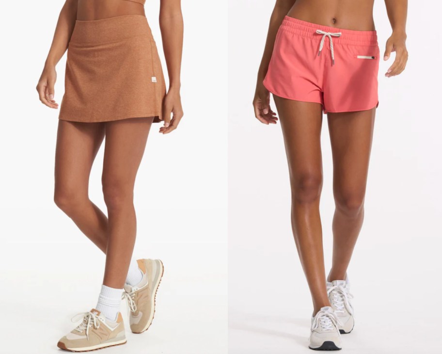 tan active skirt and pink running shorts