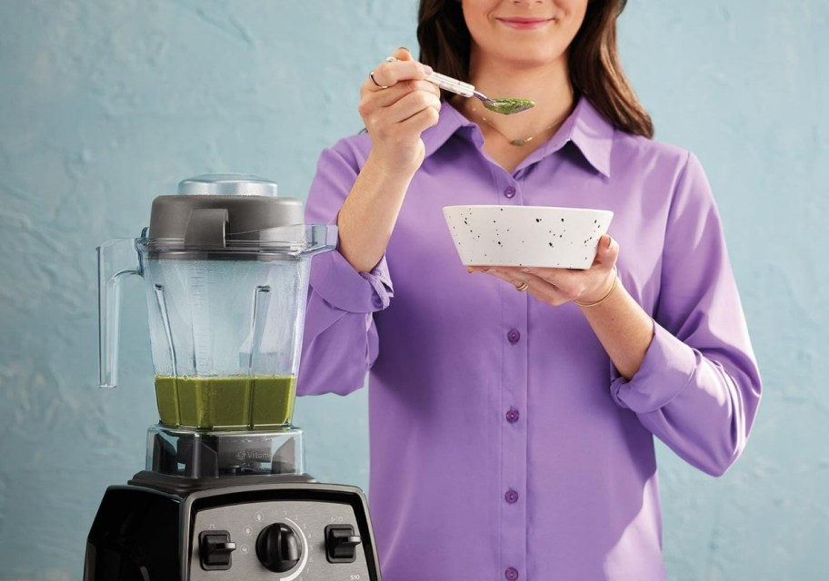 woman with vitamix blender