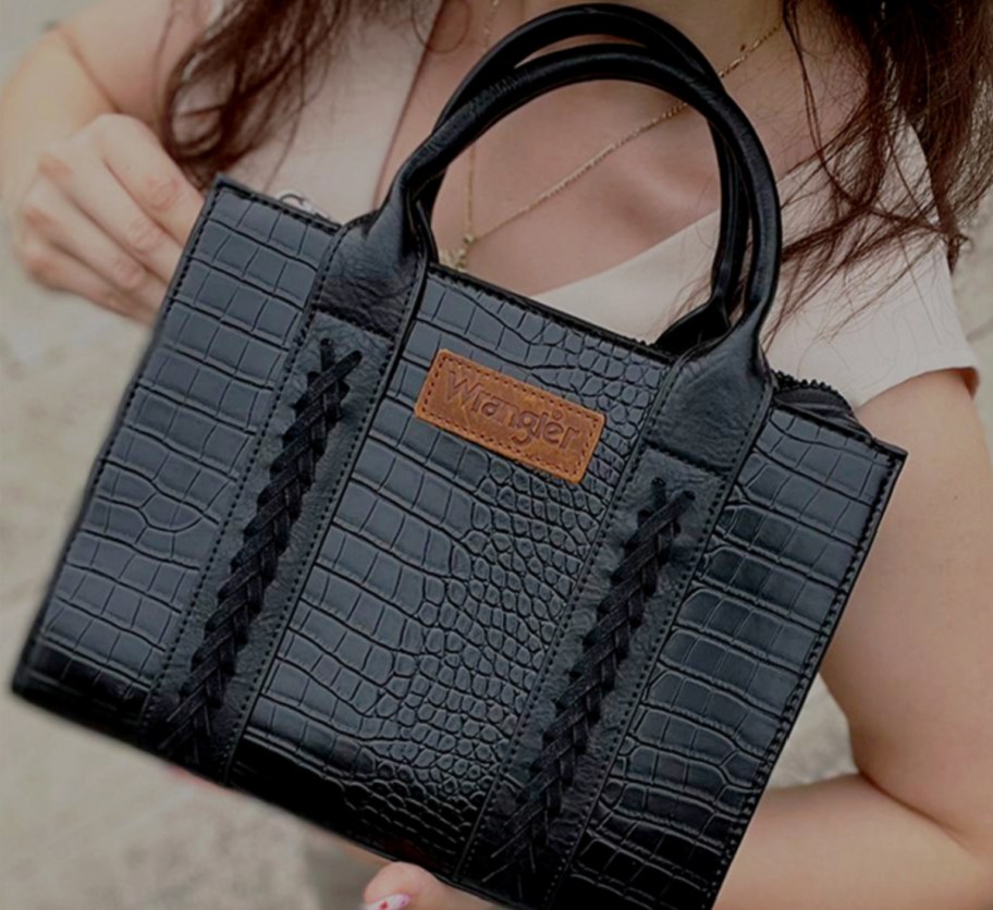 black crocodile wrangler tote