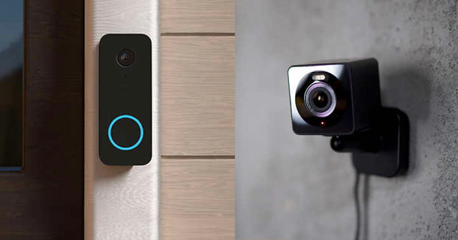 wyze doorbell and camera hanging on house 